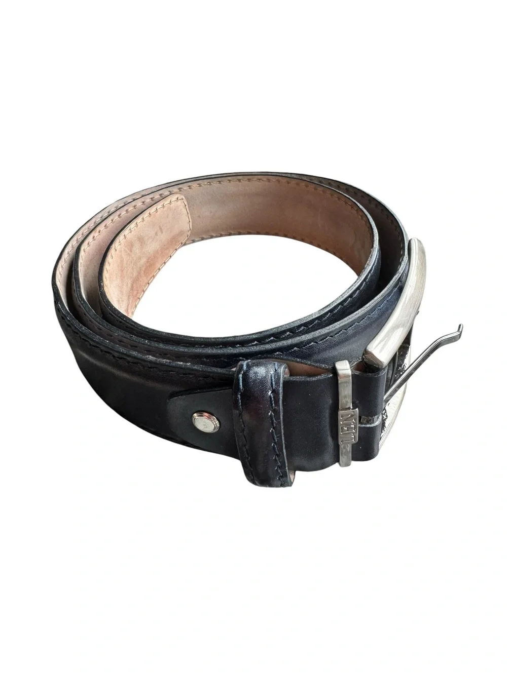 LEN Genuine Italian Calf Leather Black Belt Handcrafted USA Silver Buckle 38”